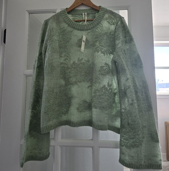 ANTHROPOLOGIE Feminine Mint Green Floral Brocade Fancy Knit Sweater NWT SRP$118 - Picture 5 of 9